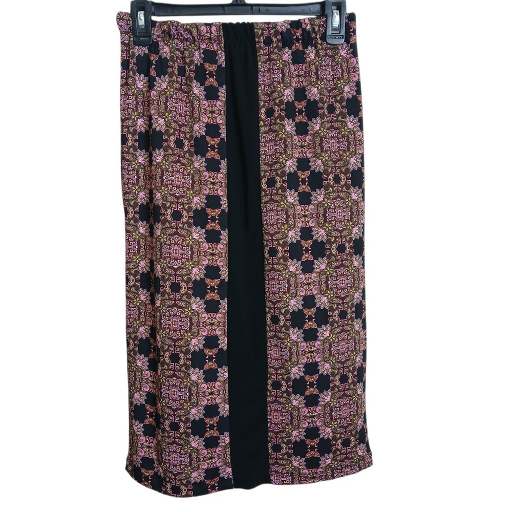 Zadie B's Modest Pencil Skirt Small S Pink Gold Floral Medallion Black Panel